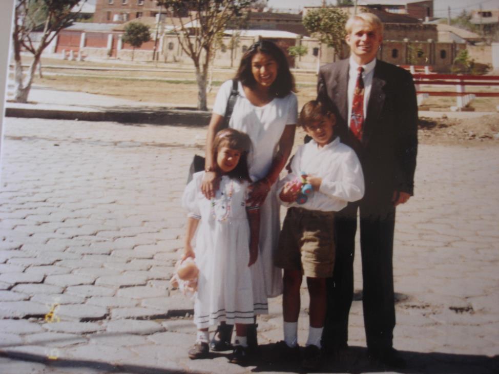 David and Violeta Larson with their two children in Cochabamba, Bolivia, 1990s